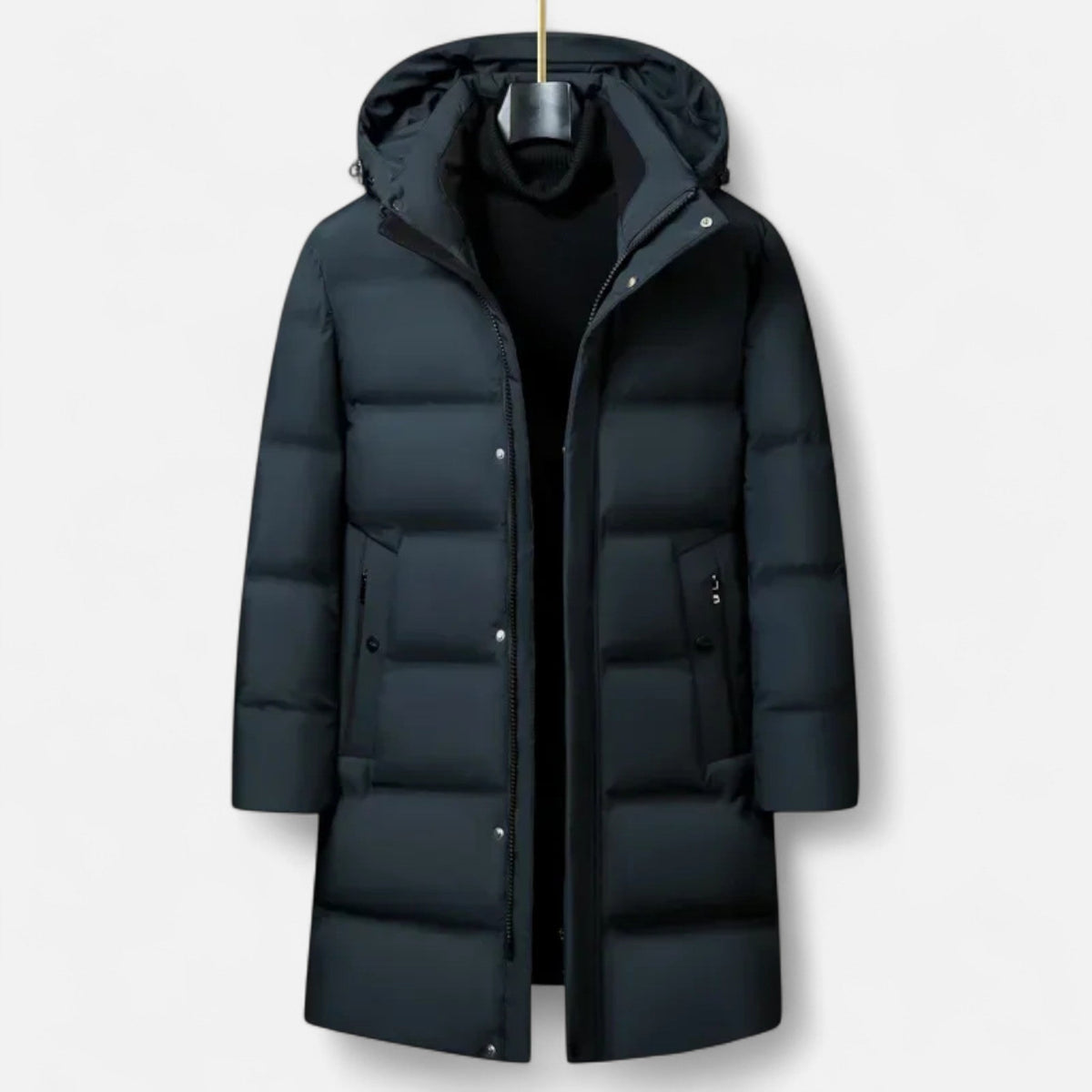Men's Down Parka Hooded Winter Coat Tailored Fit - Dark Green