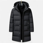 Men's Down Parka Hooded Winter Coat Tailored Fit - Black