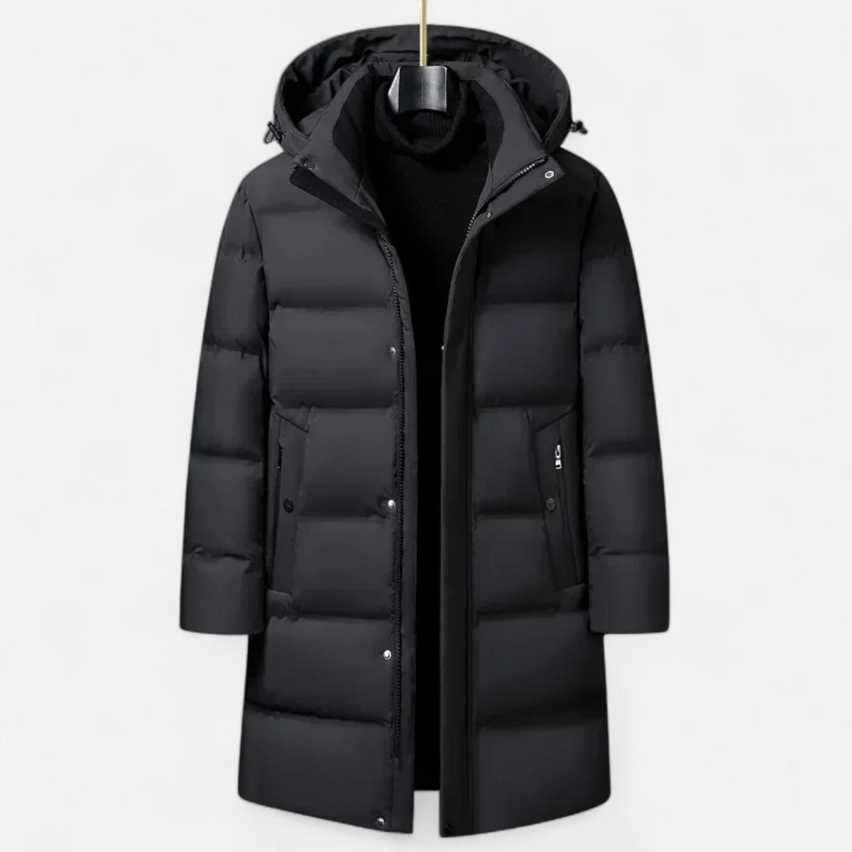 Men's Down Parka Hooded Winter Coat Tailored Fit - Black