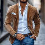 Men's Faux Suede Blazer Slim Fit Single-Breasted - Brown