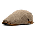 Men's herringbone flat cap in cotton blend with adjustable strap - Khaki