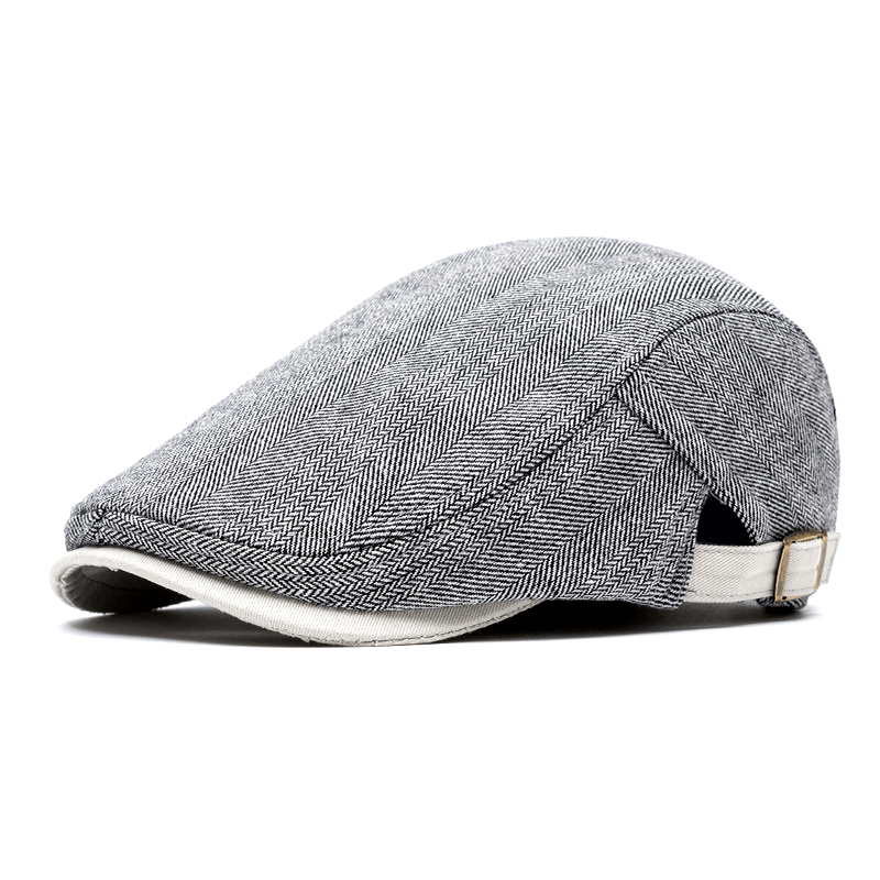 Men's herringbone flat cap in cotton blend with adjustable strap - Light Grey