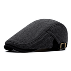 Men's herringbone flat cap in cotton blend with adjustable strap - Black