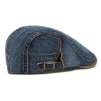 Men's Washed Denim Flat Cap with Contrast Stitching