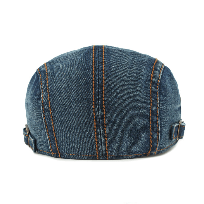 Men's Washed Denim Flat Cap with Contrast Stitching