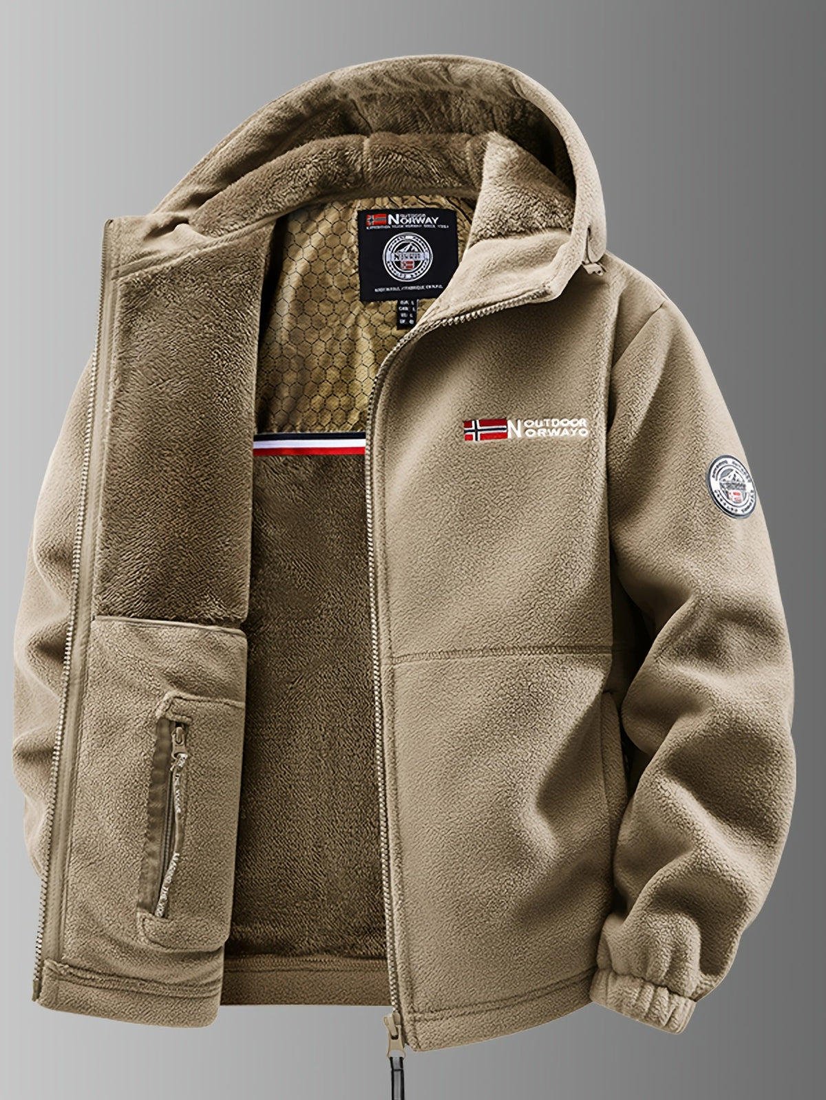 Men's Thermal Hooded Fleece Jacket - Khaki