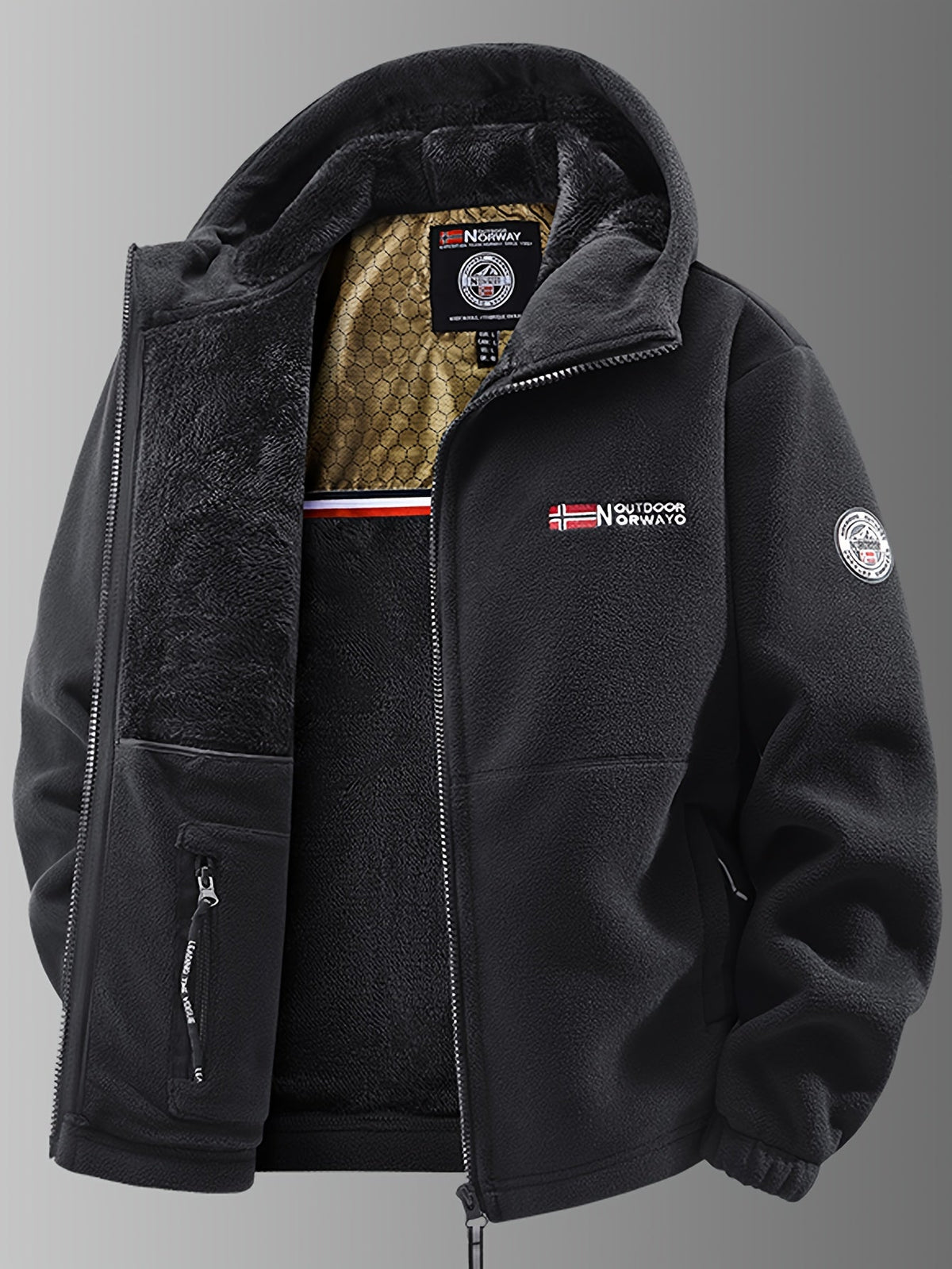 Men's Thermal Hooded Fleece Jacket - Black