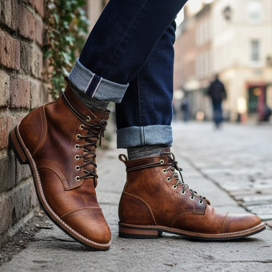 Men's Full Grain Leather Boots with Comfort Sole