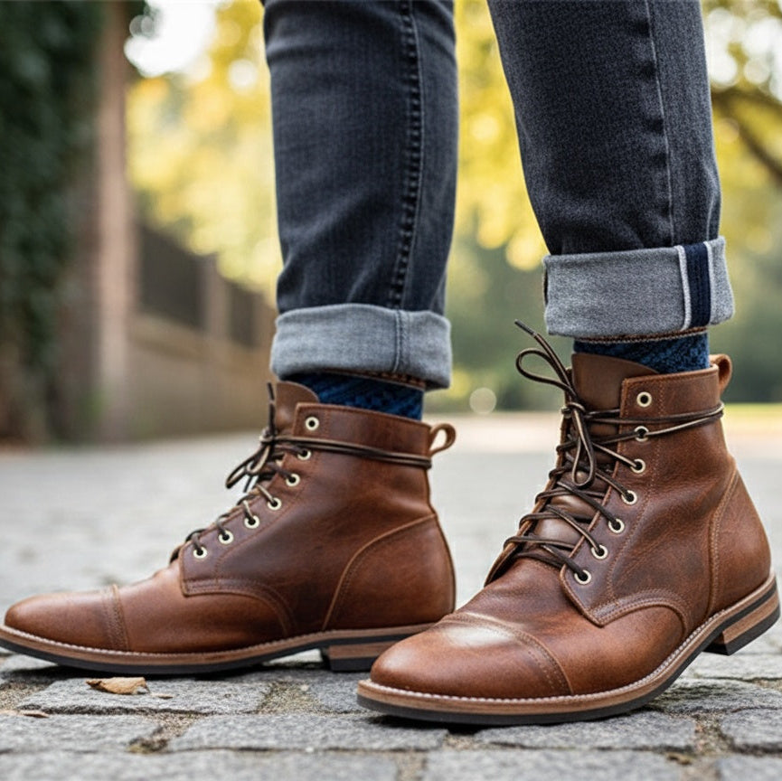 Men's Full Grain Leather Boots with Comfort Sole