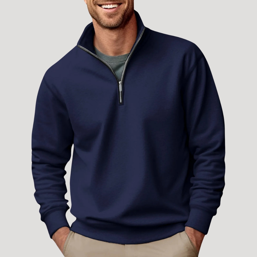 Men's Half-Zip Sweatshirt in Cotton Blend - Dark Blue