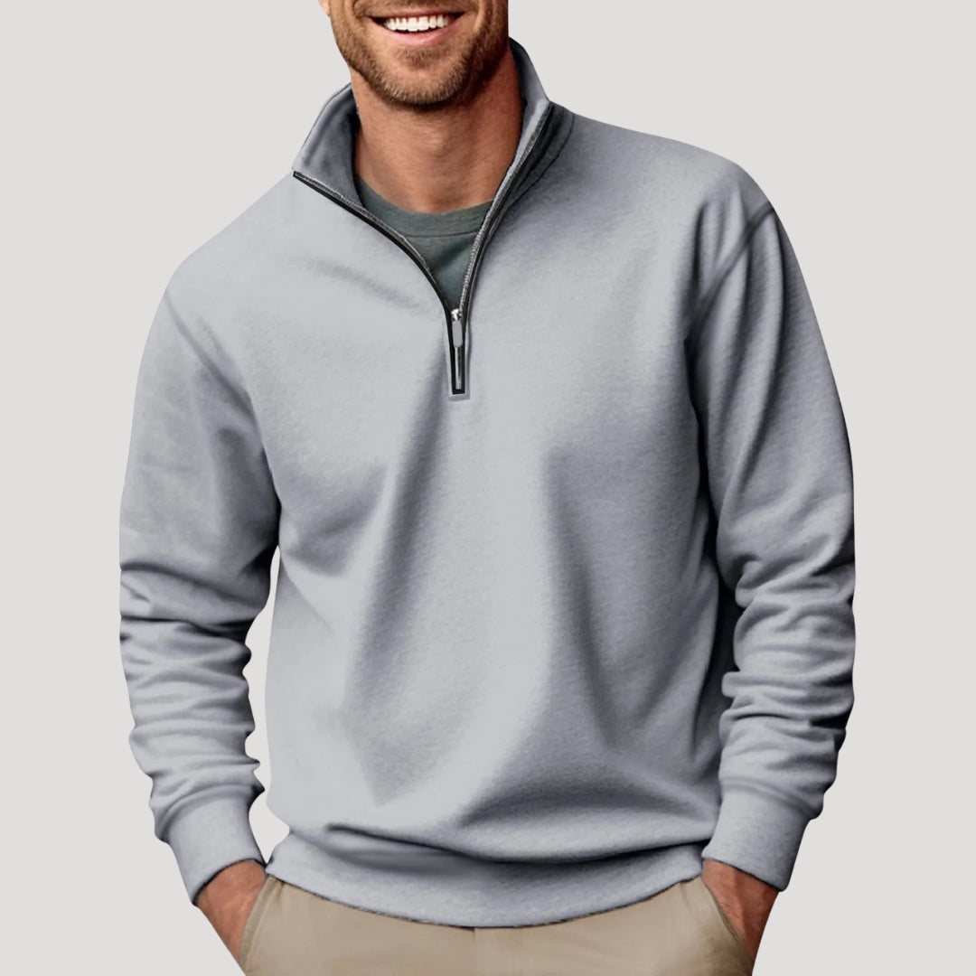 Men's Half-Zip Sweatshirt in Cotton Blend - Grey