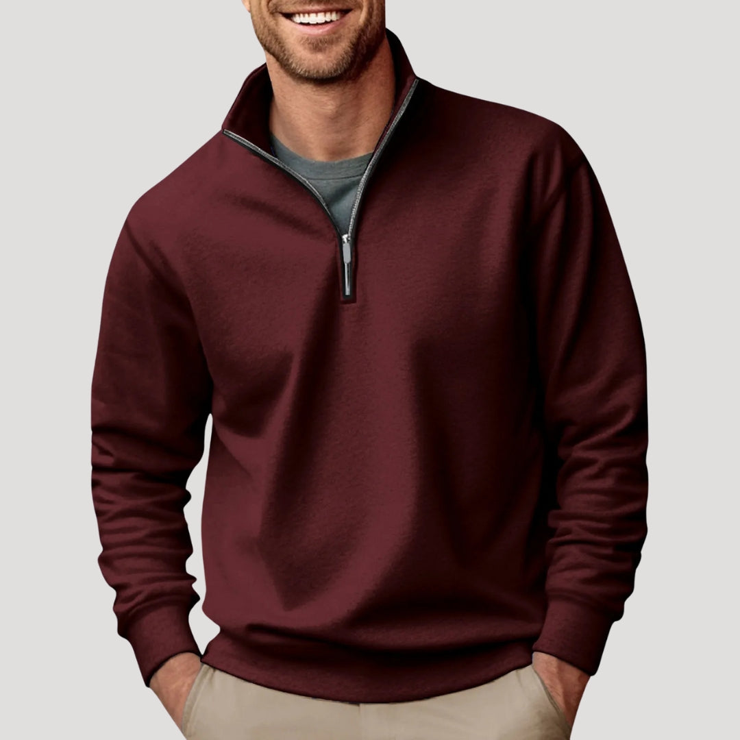 Men's Half-Zip Sweatshirt in Cotton Blend - Brown