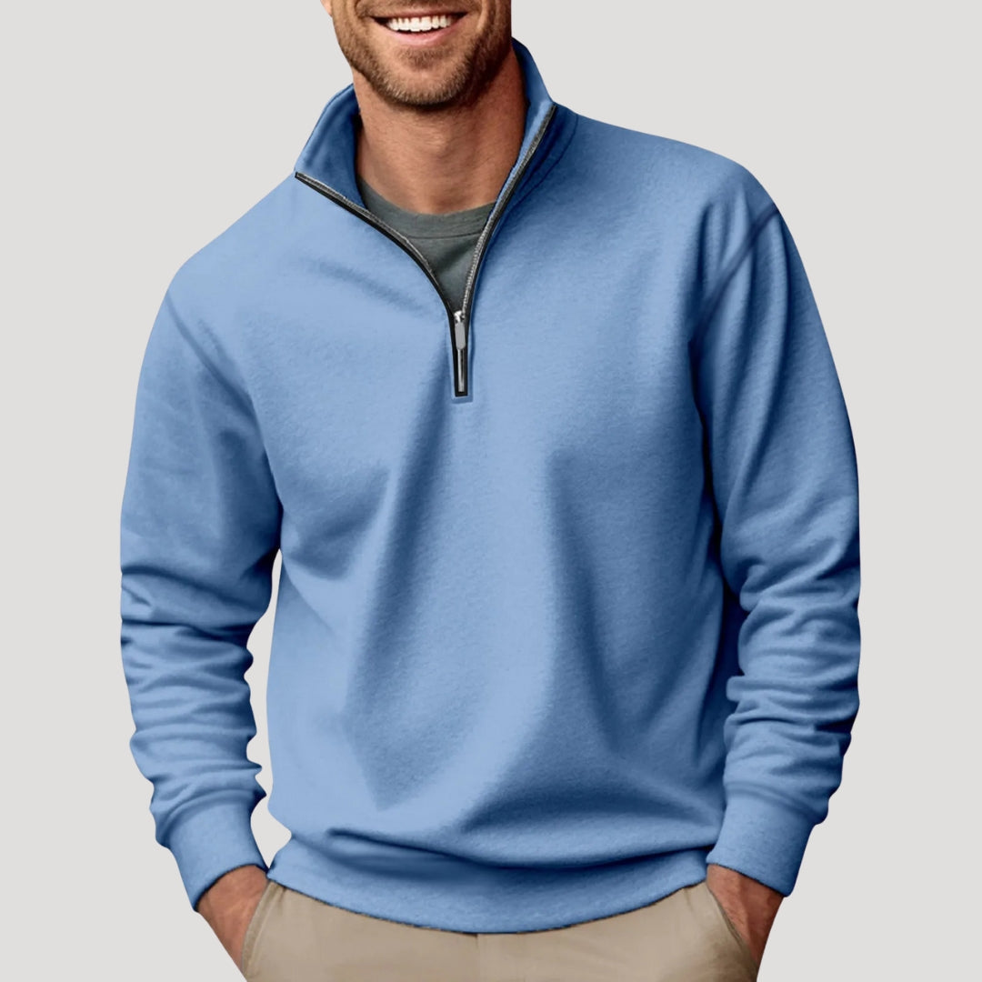 Men's Half-Zip Sweatshirt in Cotton Blend - Blue