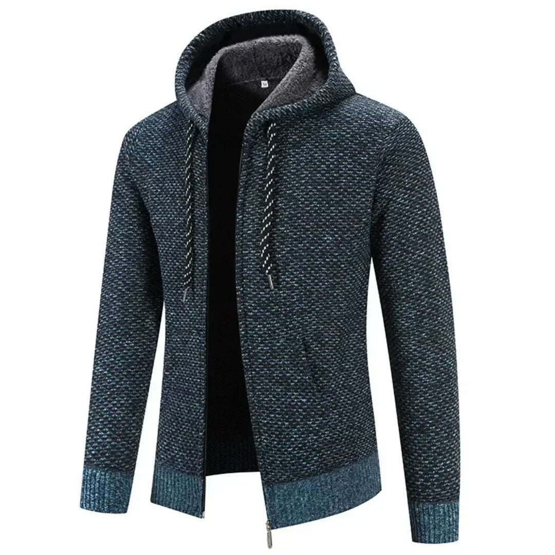 Men's cotton blend hoodie with drawstring hood - Blue