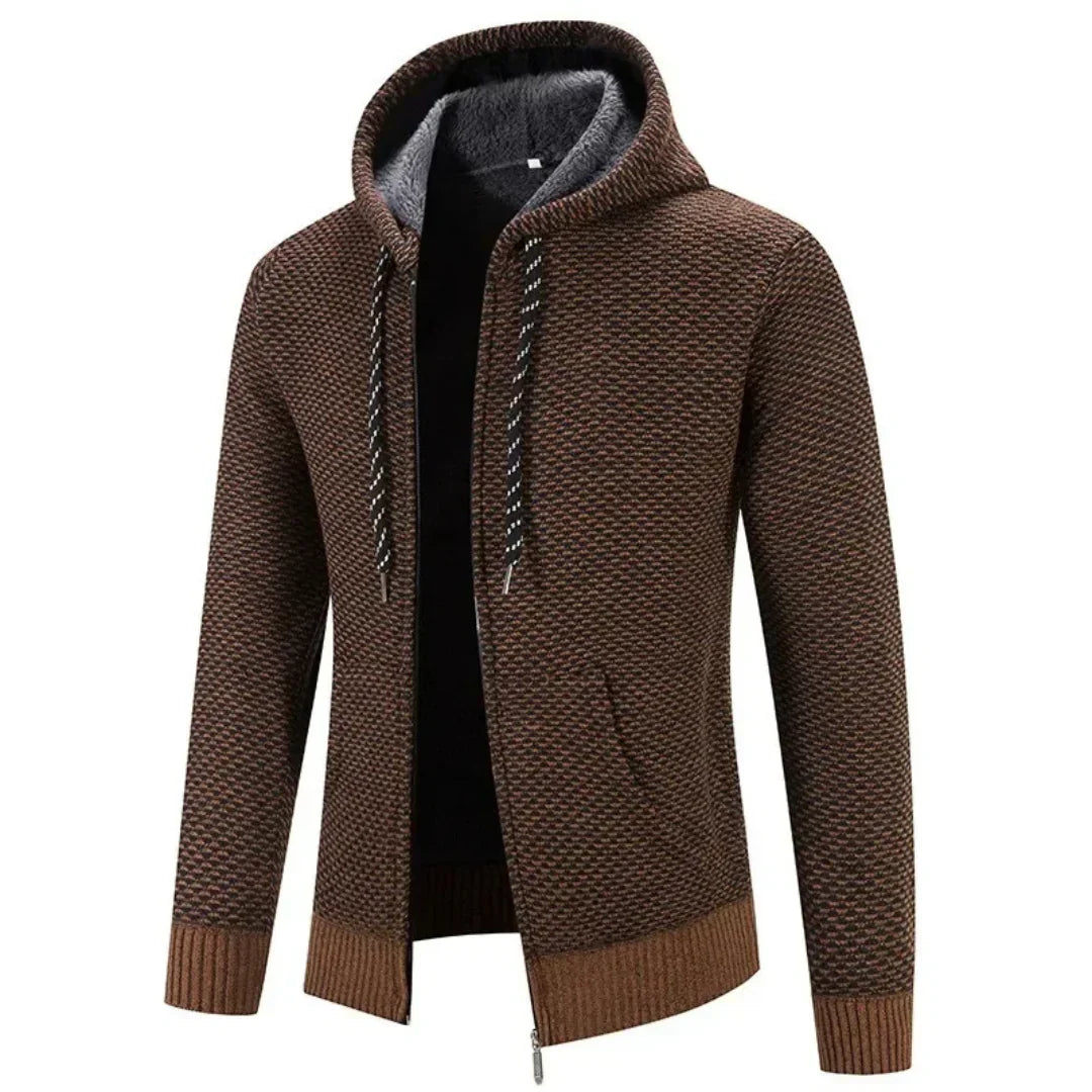 Men's cotton blend hoodie with drawstring hood - Brown