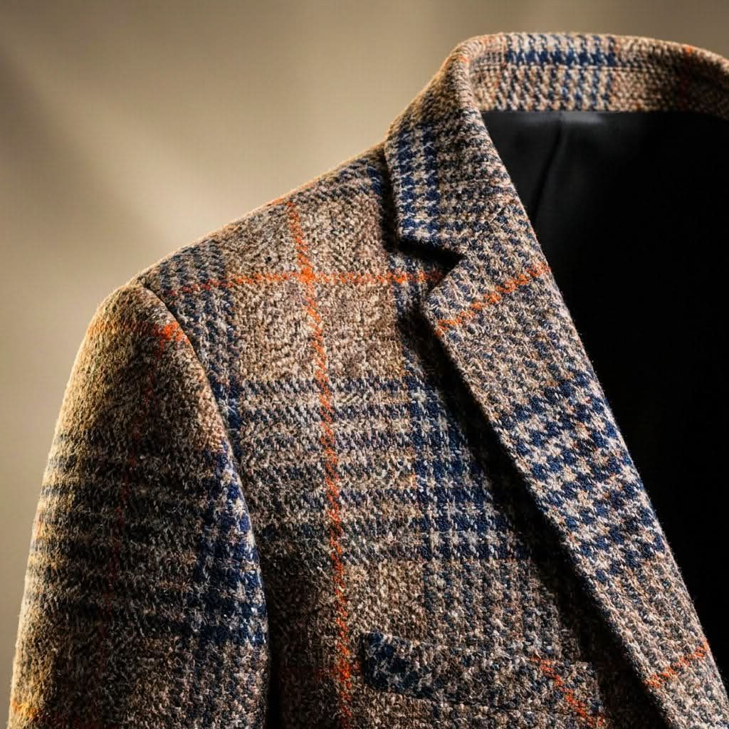 Men's Houndstooth Wool Blend Blazer with Notch Lapel