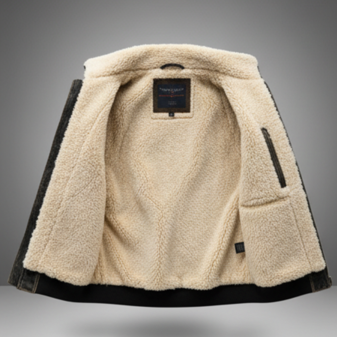 Men's Vintage Leather Jacket with Fluffy Lining