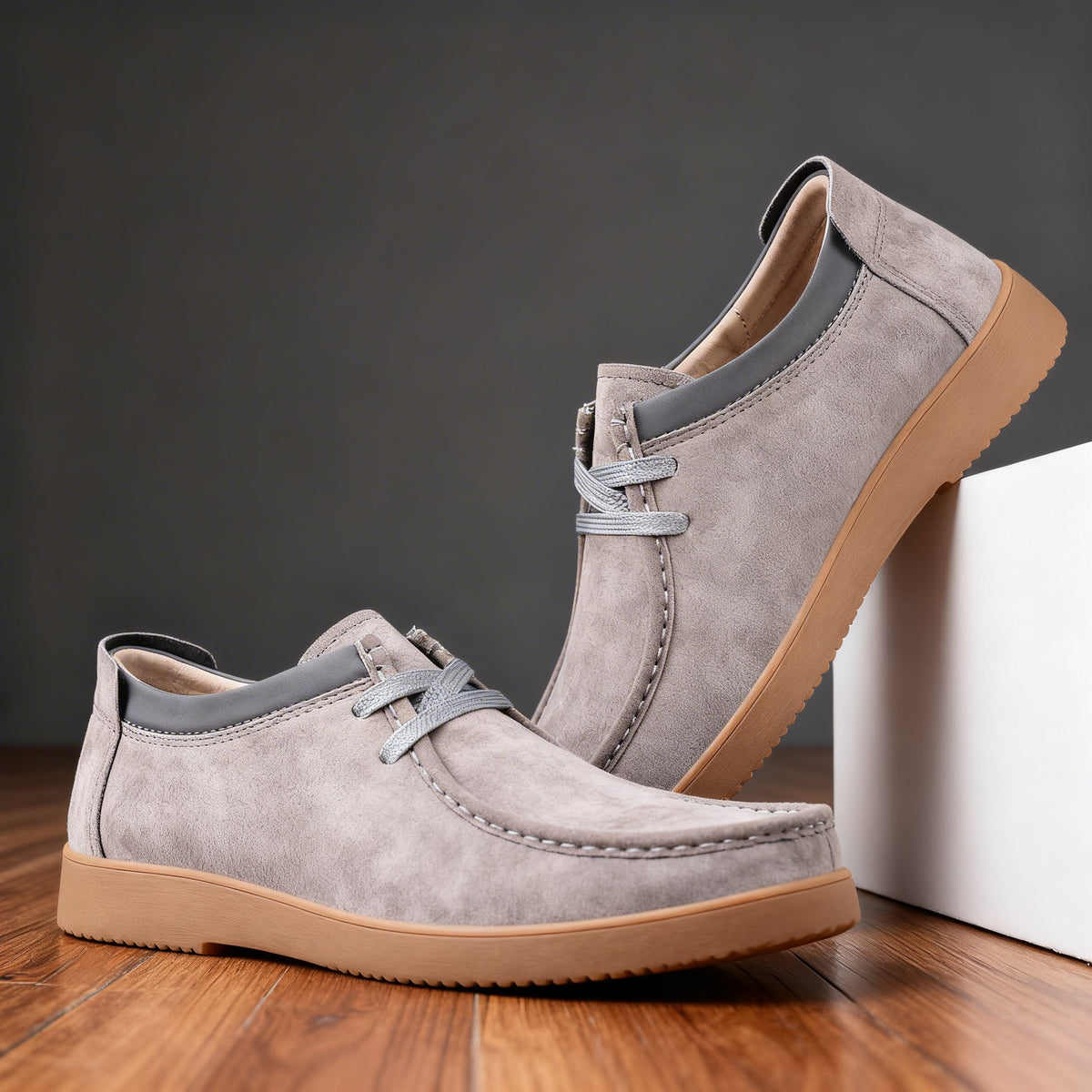 Men's Leather Moc-Toe Work Boots - Grey