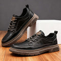 Men's Leather Trainers Cushioned Footbed - Black