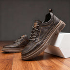 Men's Leather Trainers Cushioned Footbed - Dark Brown