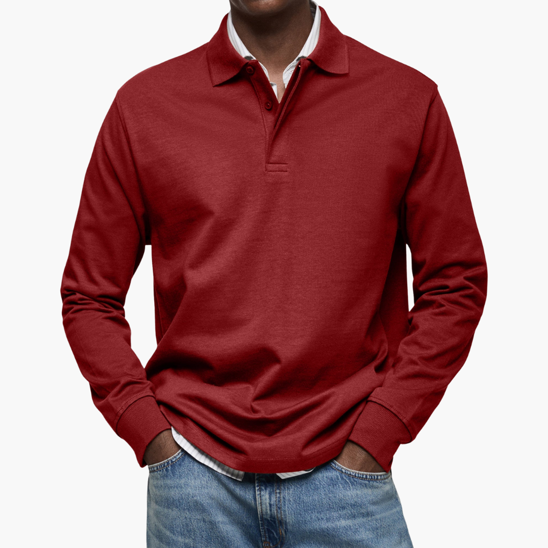 Men's Long Sleeve Polo Shirt Cotton Blend Regular Fit - Red