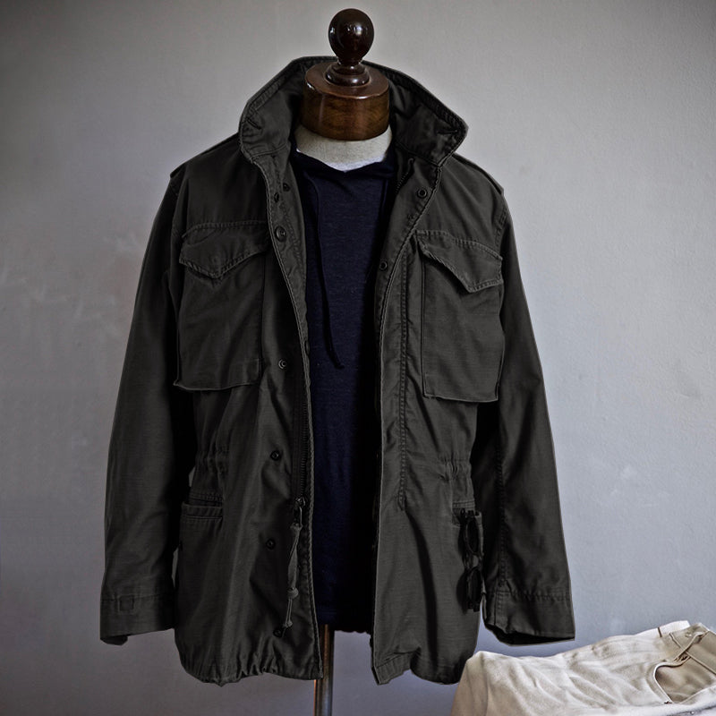 Men's Military-Style Field Jacket - Black