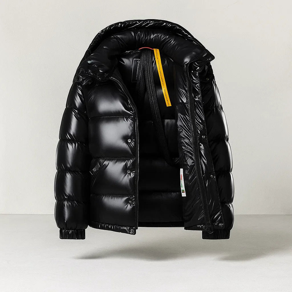 Men's Puffer Jacket with Thick Padding - Black
