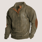 Men's ribbed knitted jumper with suede elbow patches - Green