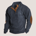 Men's ribbed knitted jumper with suede elbow patches - Dark Blue