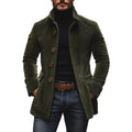 Men's Short Coat Corduroy High Collar Fitted Cut - Vert Armée