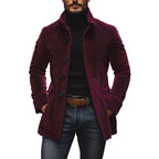 Men's Short Coat Corduroy High Collar Fitted Cut - Vin Rouge