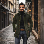 Men's Short Coat Corduroy High Collar Fitted Cut