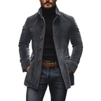 Men's Short Coat Corduroy High Collar Fitted Cut - Grey