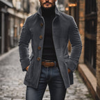 Men's Short Coat Corduroy High Collar Fitted Cut