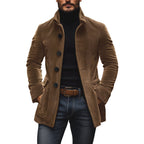 Men's Short Coat Corduroy High Collar Fitted Cut - Marron Clair