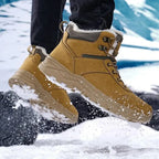 Men's winter boots with faux fur upper and ankle-high lace-up design