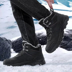Men's winter boots with faux fur upper and ankle-high lace-up design