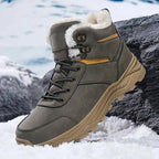 Men's winter boots with faux fur upper and ankle-high lace-up design
