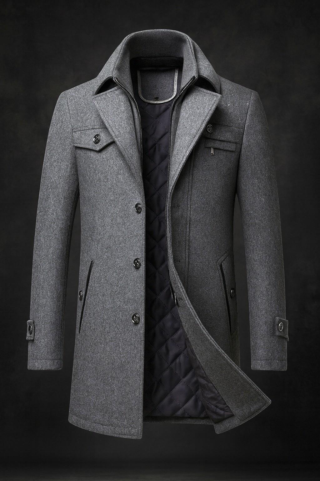 Men's winter coat with textured collar and warm lining - Grey