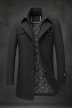 Men's winter coat with textured collar and warm lining - Black