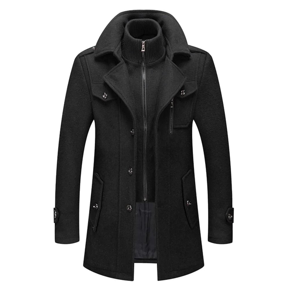 Men's Winter Coat Two-Piece Set with Lined Inner Gilet - Black