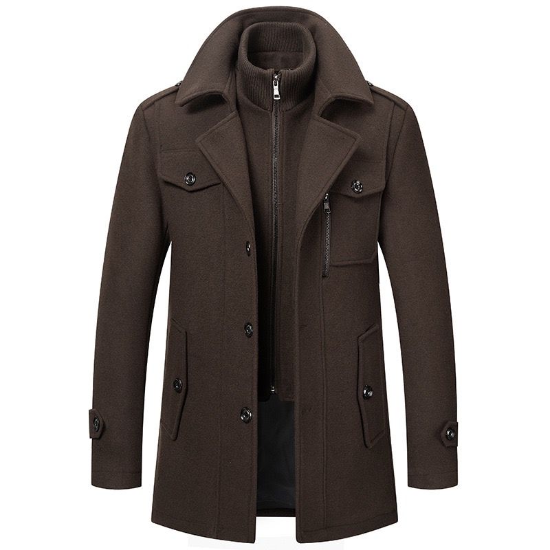 Men's Winter Coat Two-Piece Set with Lined Inner Gilet - Dark Brown