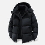 Men's winter jacket with fleece lining and removable hood - Black