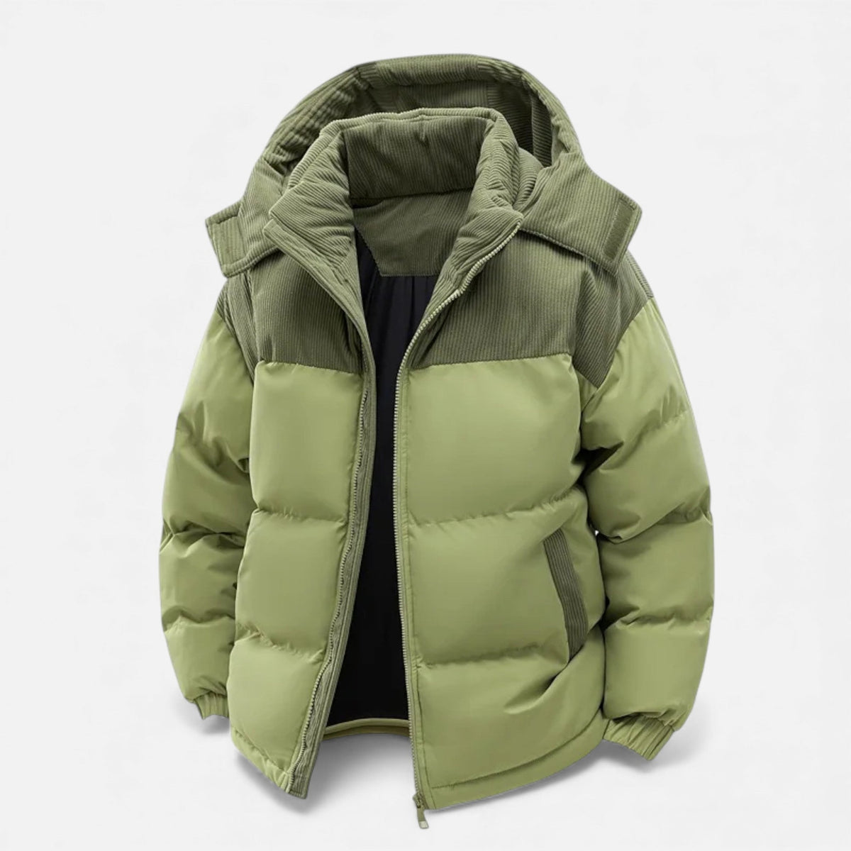 Men's winter jacket with fleece lining and removable hood - Green