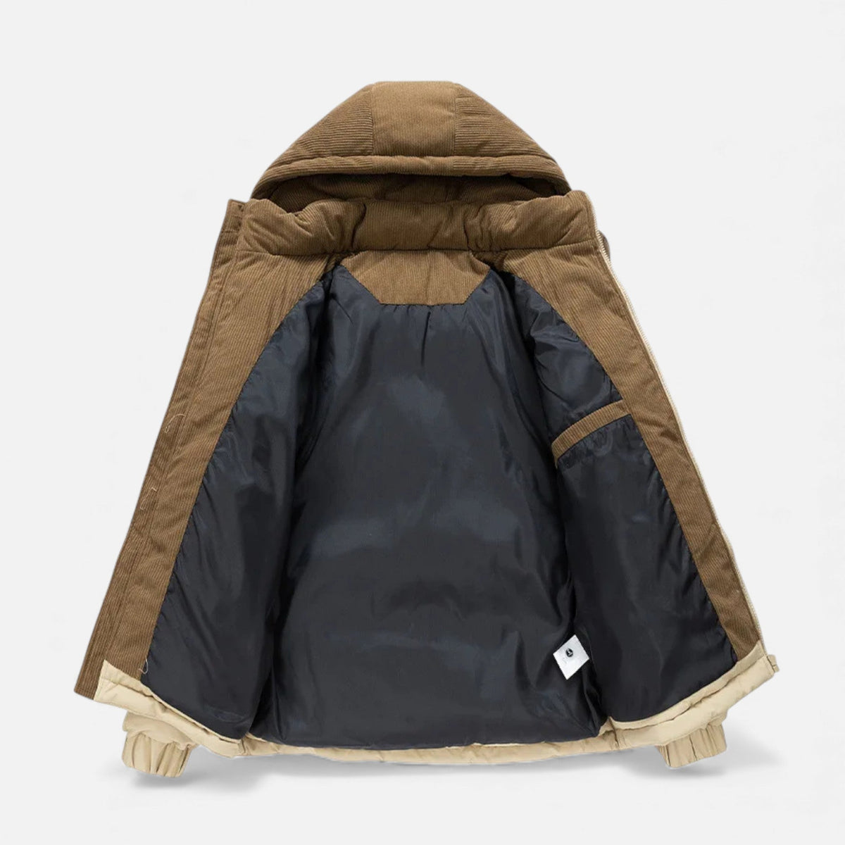 Men's winter jacket with fleece lining and removable hood
