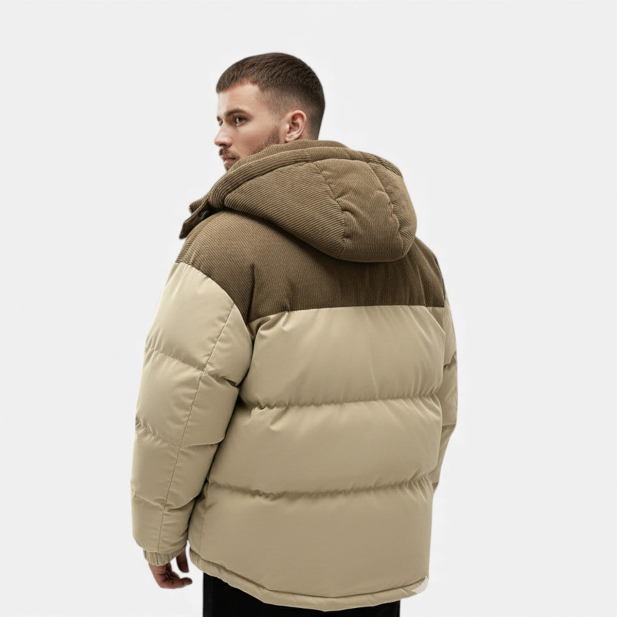 Men's winter jacket with fleece lining and removable hood