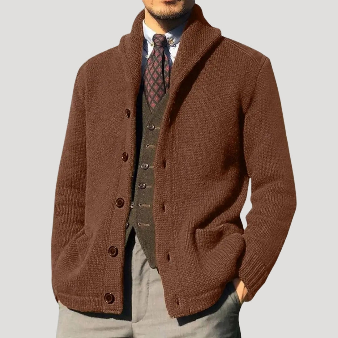 Men's wool cardigan with shawl collar coatigan - Brown