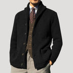 Men's wool cardigan with shawl collar coatigan - Black
