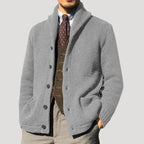 Men's wool cardigan with shawl collar coatigan - Grey