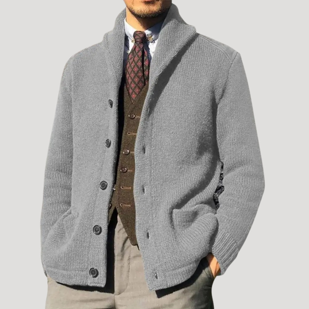Men's wool cardigan with shawl collar coatigan - Grey